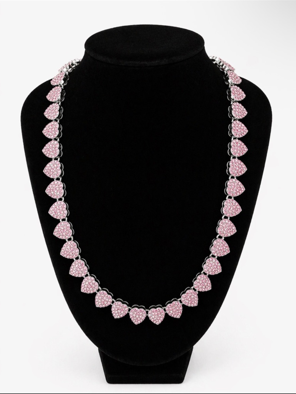 Pink Rhinestone Heart Tennis Necklace | Sparkle Statement Jewelry